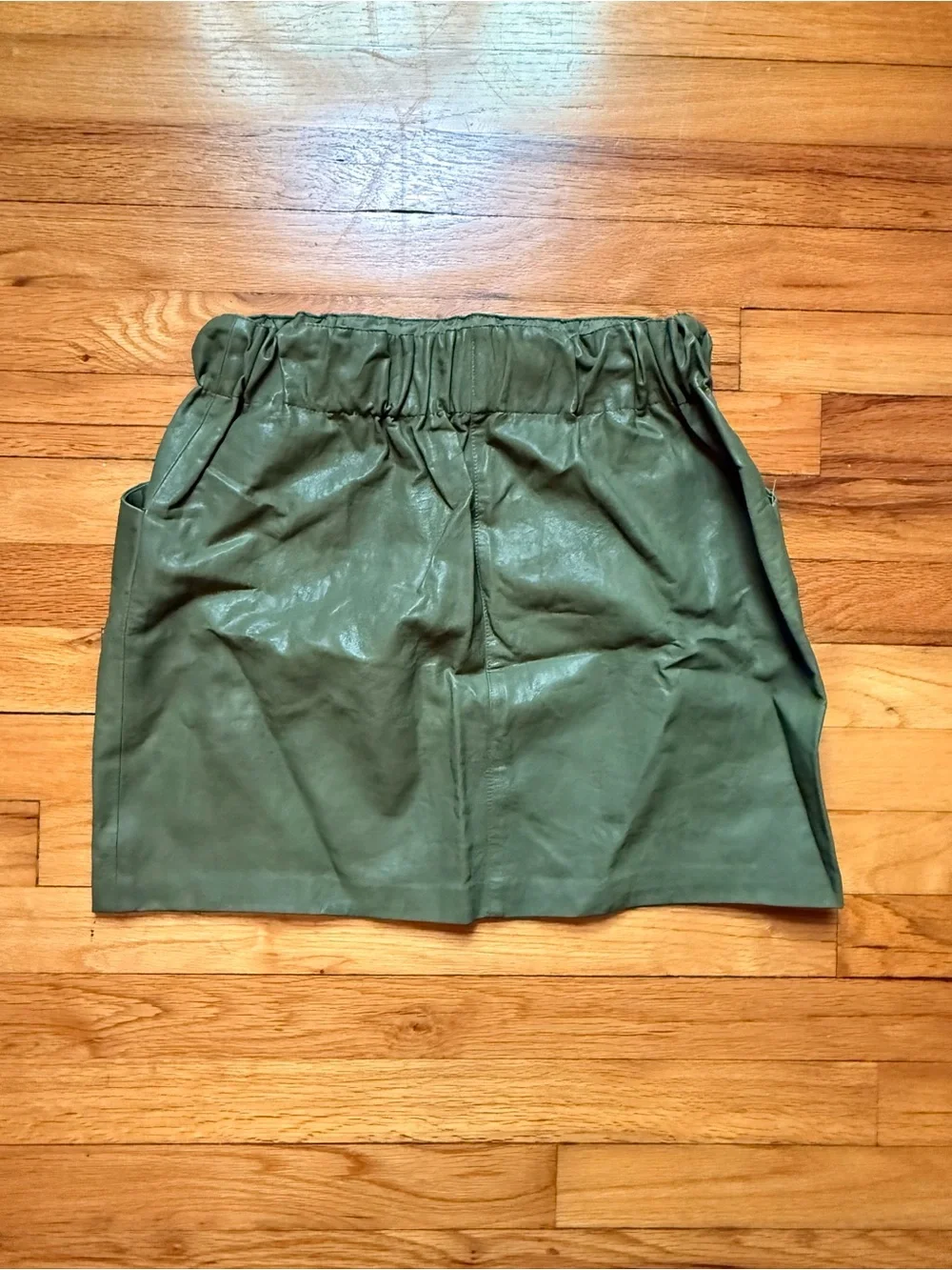 Zara Olive Green Faux Leather Paperbag Waist Mini Skirt